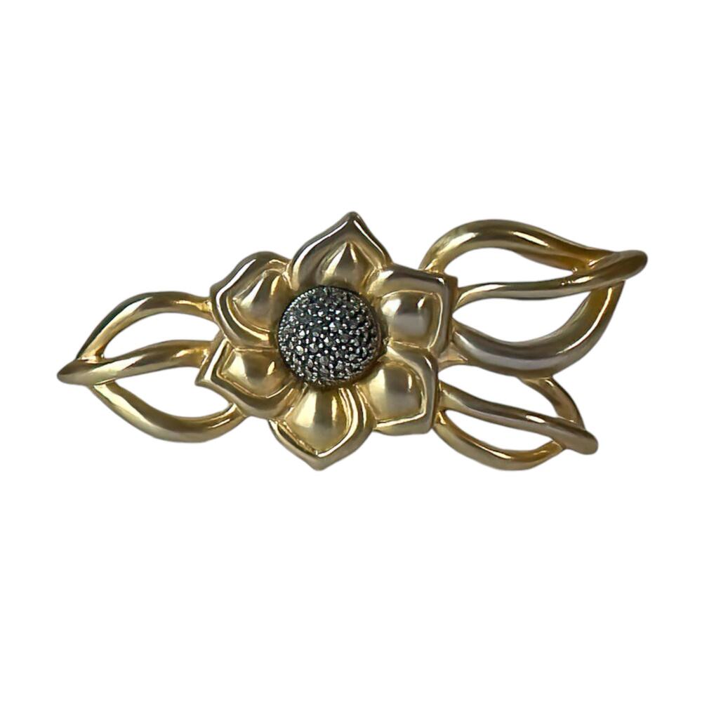 1990s JJ Jonette Mixed Metal Satin Gold Plate Flower Vintage Figural Pin Brooch